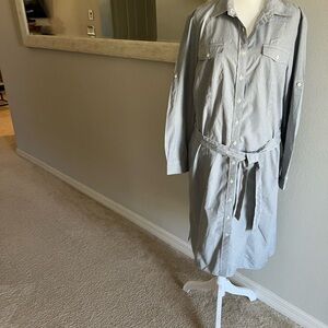 Lands’ End: NEW Women Blue and White Stripe Button Down Shirt Dress. Size 14